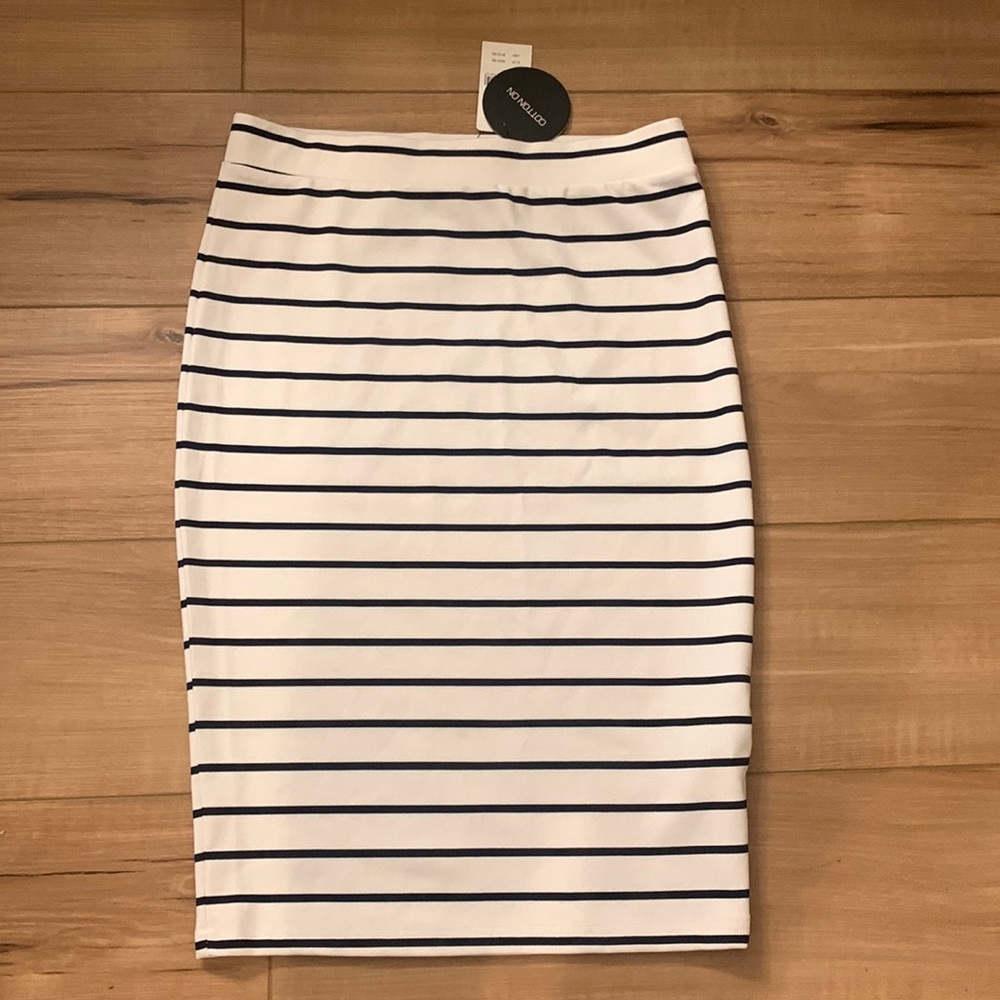 Classic white and indigo navy pin stripe pencil skirt